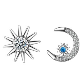 Moon Earrings for Women, Trendy Vintage Large Waterdrop Moon Gold Sun Dangle Earrings Unique Blue Crystal Silver Fish Hook Earrings for Teen Girls Jewelry Gifts (Silver)