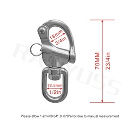 RANYUSS Pair of 2-3/4in(70mm) Swivel Eye Snap Shackle Quick Release Bail Rigging Sailing Boat Marine Grade Stainless Steel Clip