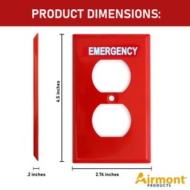 (5 Pack) Emergency Red Outlet Covers, Duplex Receptacle Switch Wall Plate, 1-Gang Standard Size, Heavy Duty, Red Metal, With White Silk-Screened Lettering, Code Compliant, Noticeable