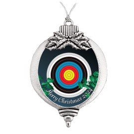 Archery Target Field 3D Merry Christmas Bulb Ornament Silver Metal Gift