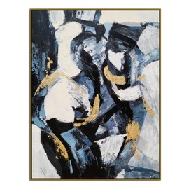 Yihui Arts Vertical Abstract Paintings Hand Painted Textured Gold Foil Floating Framed Canvas Wall Art Modern Contemporary Living Room Bedroom Hallway Decor