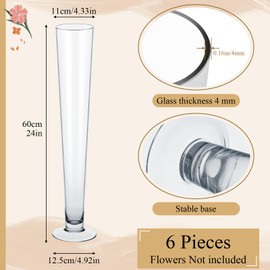 Amylove 6 Pcs Trumpet Glass Vase Bulk 24" Tall, Flower Glass Vase Decorative for Centerpieces, Flowers, Floating Candle Holder, Table Shelf Party Decoration, Wedding Home Decor