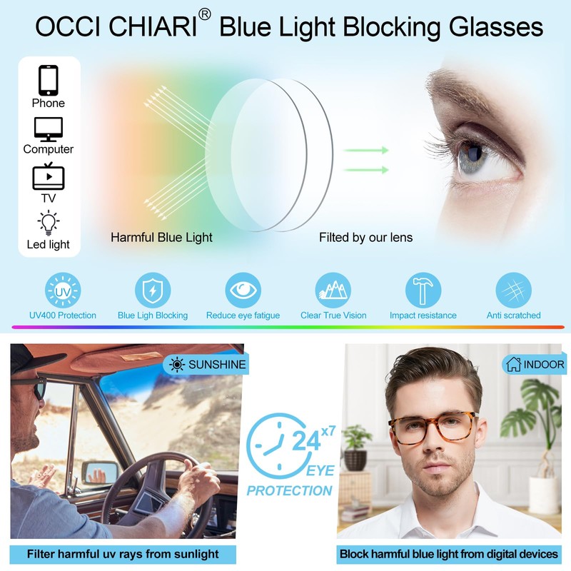 OCCI CHIARI Transition Bifocal Reading Glasses for Men XL Blue