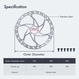 DJC Bike Brake Disc Rotor MTB Brake Disc 160 180 203mm with 6 Bolts Stainless Steel for Road Bike Brake Rotor (2pcs 180mm)