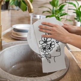 ChissNook Minimalist Line Kitchen Towels, Modern Abstract Floral Dish Towels Drying Cloth for Kitchen, Aesthetic Drawing Female Decorative Hand Towels for Bathroom Set of 2, 16x24 Inch