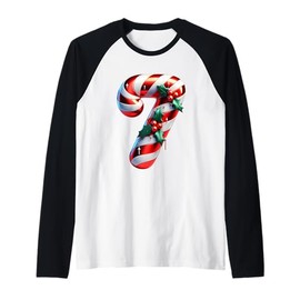 Candy Cane Seven Christmas Cheer Raglan Baseball Tee