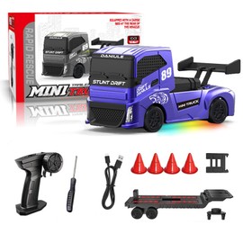 1/87 Truck Toy, Semi Trailer Toy Car, 4 Wheel Drive, Car with LED Light, Remote Control, Children's Toy, Birthday Gift, Holiday Gift, Christmas Gift (Purple)