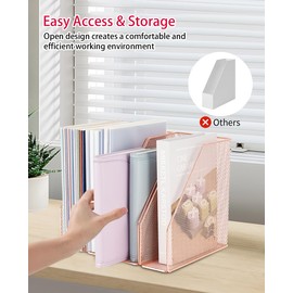 AUPSEN File Organizer for Desk, 4-Pack Desk Accessories & Workspace Organizers, Magazine File Holder, Mesh Desktop Organizer for Bookshelf, Home Office (Rose Gold)