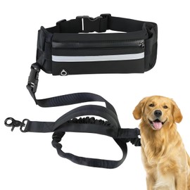 Suuwwn Hands Free Dog Lead with Waist Bag, waist dog lead belt jogging running walking Free Traction Belt with Abdominal Belt for Slow Running Running Cycling Hiking Black