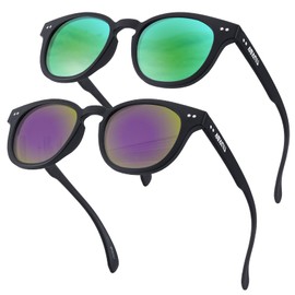 AEANU 2-Pack Polarized Sunglasses Teens Young Women – UV400 Color Mirror Lens,Matte Round Frame for Small Faces,Driving,Beach (GREEN/PURPLE)