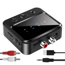 Bluetooth Transmitter for Airplane,Wireless BT 5.4 Transmitter Receiver 2 in1, Bluetooth Aux Adapter for Car 3.5mm Audio RCA Support Play TF Card Black