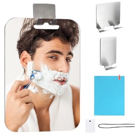 Espejo para Ducha, Espejo para Regadera Antiempañante, IDos Ganchos de Acero Inoxidable, Espejo de Afeitar de Viaje para Maquillaje, Espejo Montado en la Pared, Material Acrílico, Apto para Baño