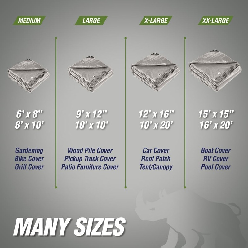 RUGGED RHINO All Weather 100% Waterproof Heavy Duty Tarp, 10x20,