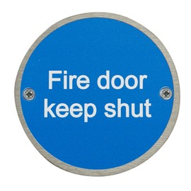 Fire Door Guru® - Fire Door Keep Shut - Pack of 10 - Stainless Steel Safety Sign 76mm Disc - Fixings Included