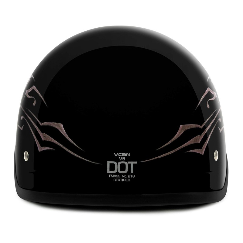 VCAN Cruiser Intricate Butterfly Motorcycle Half Helmet (Gloss Black, Small)