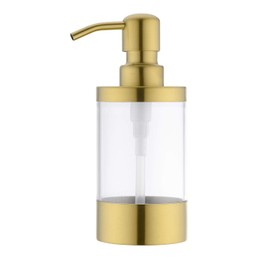Pirooso Brushed Gold Soap Dispenser - 8oz (250ml) Clear Acrylic Lotion Dispenser with Rust-Proof 304 Stainless Steel Pump, Countertop Dispenser for Bathroom Kitchen