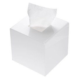 sourcing map Tissue Box Cover with Base Square Tissue Box Holder Acrylic Cube Facial Tissue Paper Dispenser for Tabletop Bathroom Bedroom Kitchen Office, White