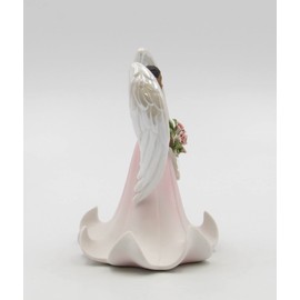 Fine Porcelain Ethnic African American Black Angel of Rose Flowers Collectible Figurine, 6-5/8" H