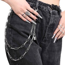 Tgirls Punk Goth Pant Hip Hop Pocket Jean Acrylic Wallet Layered Keychains Belt Trouser Chains for Women and Men (2-Layer Lock)