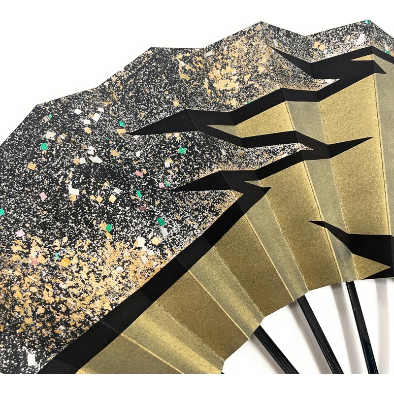 Mai Fan, Black with Various Patterns and Pebbles, Black Lacquer,