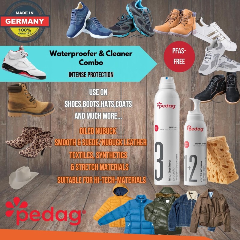 pedag Leather/Suede/Nubuck/Textile Cleaner and Conditioner with Waterproofing Kit, 250 ml/150