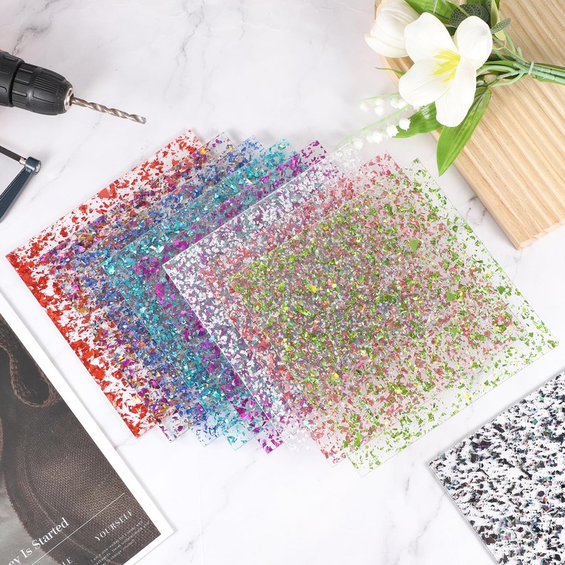 MECCANIXITY 1Pcs White Glitter Acrylic Sheets 1/8" Thickness 12"x8" Transparent