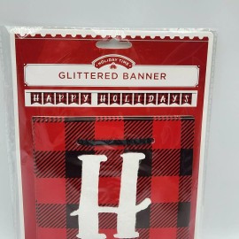 Holiday Time Banner Holiday Time Buffalo Check Plaid Glitter Happy Holidays Red Black