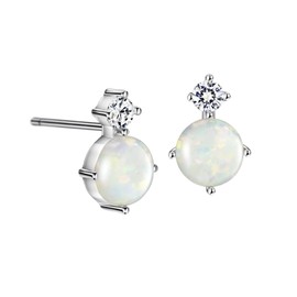 Michooyel Opal Stud Earrings, Sterling Silver, October Birthstone Earrings, For Women, Girls, Christmas, Birthdays, School Entrance Ceremonies, Graduation Ceremonies, Recitals, Elegant, Adults, Hypoallergenic, Gift, Silver, Created Opal