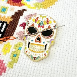 Meloca Designs Skull Candy Needle Minder for Cross Stitch, Embroidery, Needlepoint, Sewing, Quilting, Needlework and Haberdashery