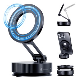 Lionora 360° Adjustable Magnetic Phone Holder, Metal Suction Cup Phone Mount, Vacuum Magnetic Phone Holder, Foldable Phone Mount for Your Car/Bathroom/Gym/Mirror, for All Smartphones & All Car Models