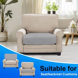 CYCMACO Velvet Seat Cushion Cover, Stretch Sofa Seat Cushion Cover, Non-Slip, Universal Sofa Cover, Living Room, Elastic Cushion Covers, Washable (Large 1-Seater, Silver Grey)