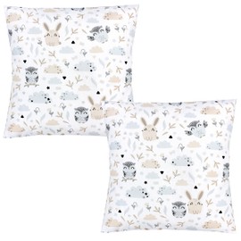 TupTam Children's Decorative Patterned Cushion Cover with Envelope Closure, Set of 2, Colour: Rabbit/Owl, Size: 40 x 40 cm