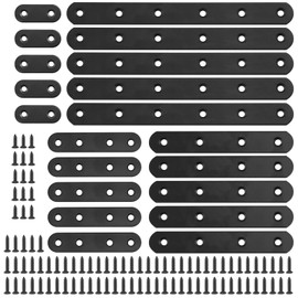 Glarks 8 Sets 200mm Flat Straight Corner Brace Black Metal Joint Plate Connector Repair Fixing Bracket with 55Pcs Screws for Wood Furniture (200x20x3mm)