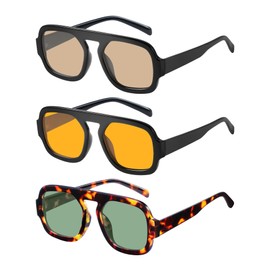 YDAOWKN Trendy Square Aviator Sunglasses for Women Men Retro Flat Top Frame Single Bridge Sun Glasses Vintage Shades