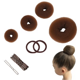 Pack of 4 Small Bun Cushions with 2 Elastic Hair Bands and 10 U-Shape Hair Clip Hair Pin, Bun Scrunchie, Hair Donut Maker, Hair Cushion for Updo Hairstyles, Bun Aid, Hair Bun Maker