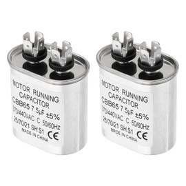 PATIKIL 7.5uF 7.5MFD 370-440V AC Capacitor, 2Pcs CBB65 Motor Start Capacitors Dual Round Run Capacitor for Air Conditioner or Heat Pump Condenser Straight Cool