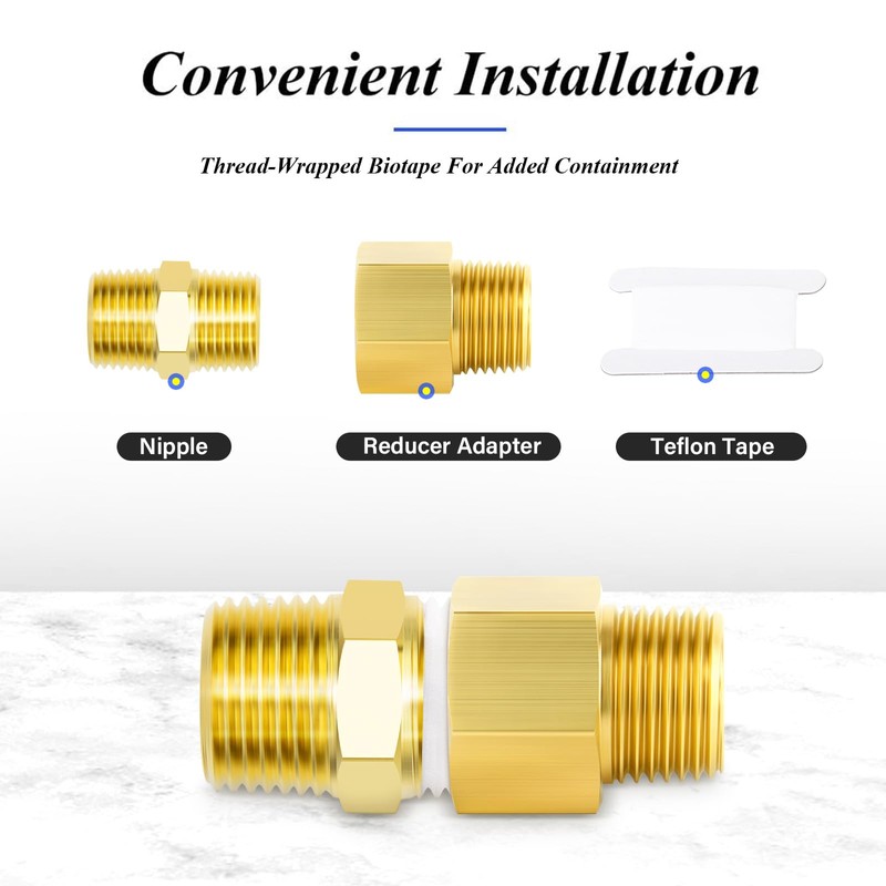 TAILONZ PNEUMATIC 2PCS Brass Pipe Fitting, Reducer Adapter, 1/8-Inch Male