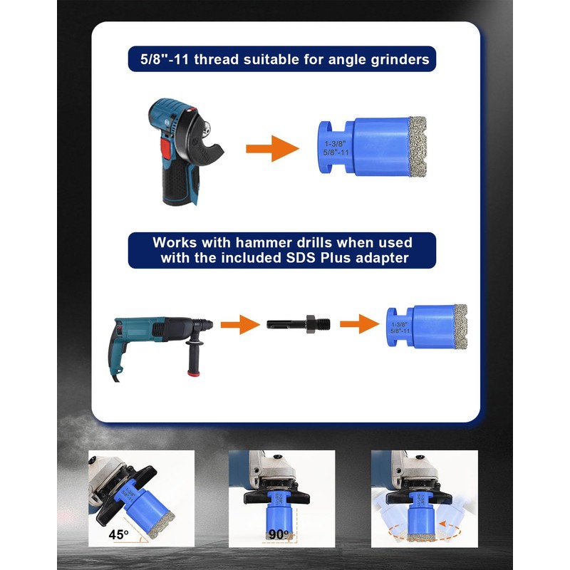 Diamond Tile Hole Saw Kit - 10Pcs 1/4'' X 2,