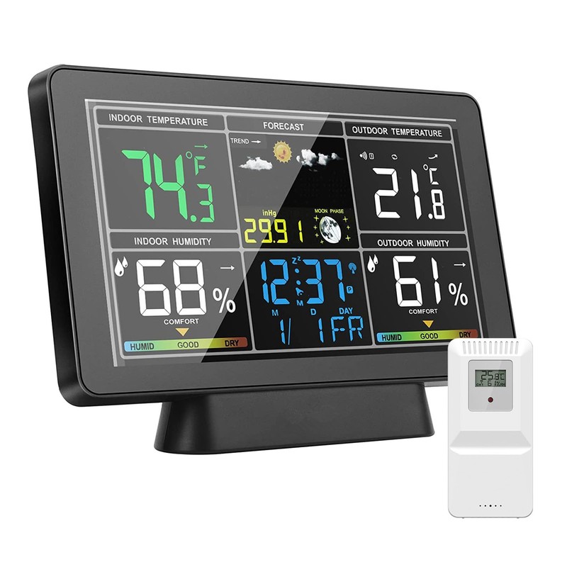 Wireless Weather Station, Wireless Hygrometer Thermometer with Colour Display, Indoor