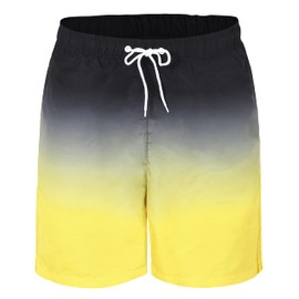 Mywu Mens Board Shorts Swimwear Quick Dry Swimming Trunks 5 Inch Inseam Swim Shorts Black and Yellow Size 2XL