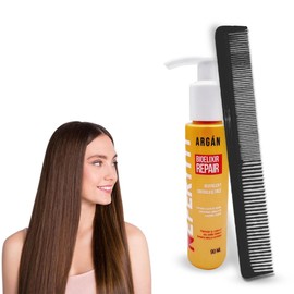 Tratamiento Bioelixir capilar con aceite de argán + Peine ALFAMAR, coco y macadamia que repara puntas abiertas, controla el frizz y protege del calor