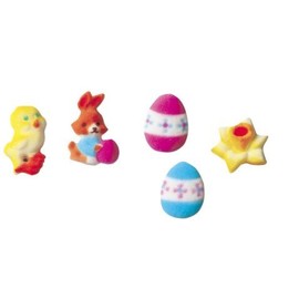 24pk Deluxe Easter 1 1/4" Edible Cupcake Dessert Sugar Decoration Toppers w. Edible Sparkle Flakes & Easter Decorating Stickers