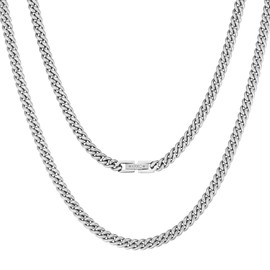 KRKC Cuban Link Chain for Men Women, 5mm Stainless Steel Mens Cuban Link Chain Necklaces Miami Curb Necklace for Boys Silver Gold Plated Necklaces Hip Hop Jewelry, 16 Inch, Anti-Tarnish