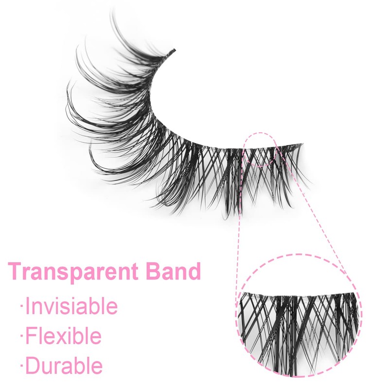 Manga Lashes Clear Band Natural Lashes Wispy Asian 12mm 3D