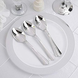 144 pcs 5-Inch Polished Silver Disposable Plastic Party Spoons Wedding Home Event Catering Tableware Supplies Wholesale