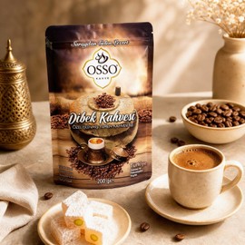 Turkish Dibek Coffee ,Dibek Kahvesi ,Ottoman Style Turkish Dibek Handmade Grounded Coffee ,Eight Flavors Together ,By Osso 7.1 oz (200 gr) Fresh Roasted, Non-GMO Halal قهوة تركية