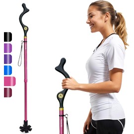 Honmido Walking Cane Foldable for Men & Women Seniors for Balance,Self Standing Folding Cane,Height Adjustable Anti-Slip Lightweight Alloy Walking Stick Collapsable for Travel Mobility Aid (Pink)