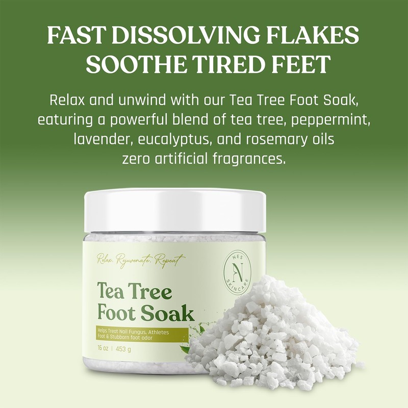 NES Skincare Tea Tree Foot Soak, 16 oz, with Peppermint