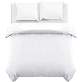 MOONLIGHT20015 Double Duvet Cover - White Solid Soft Double Bedding Duvet Cover Set with 2 Matching Pillowcases