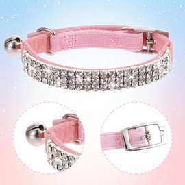 8-11 Inches Rhinestones Dog Cat Collars with Bell, Bling Pet Collar Adjustable Rhinestones Collars with Soft Velvet Crystal Pink Breakaway Diamante Kitten Collar for Cats and Small Dogs